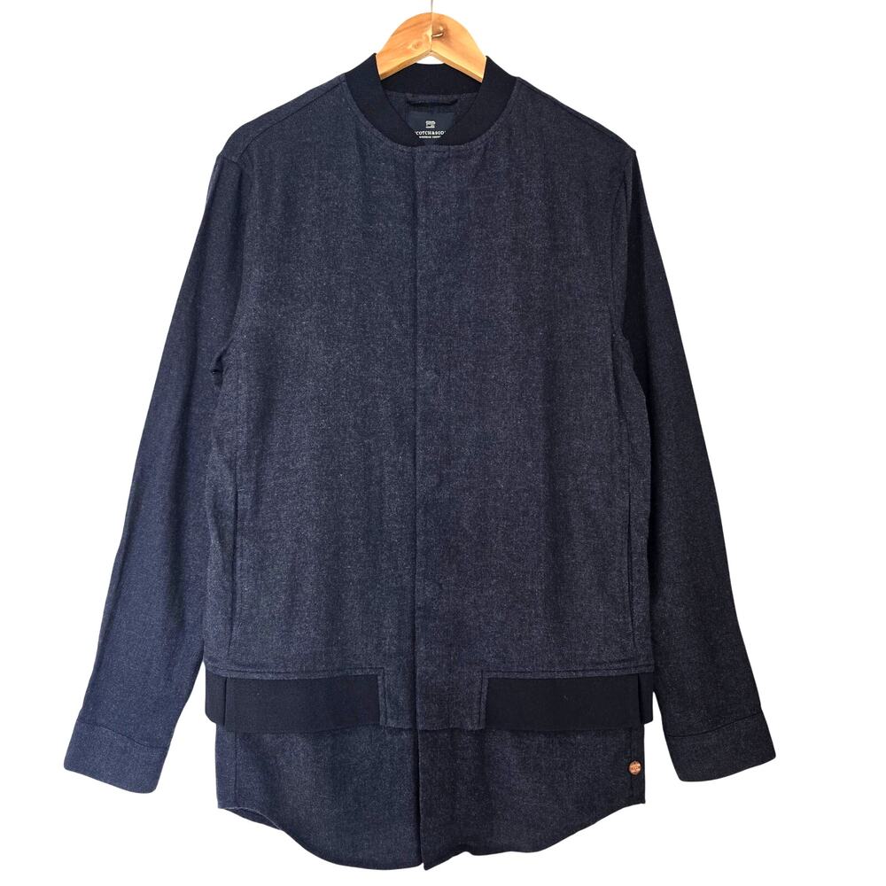 Scotch and Soda Mens Bomber Jacket Style Shirt Size S Navy Cotton Snap Button